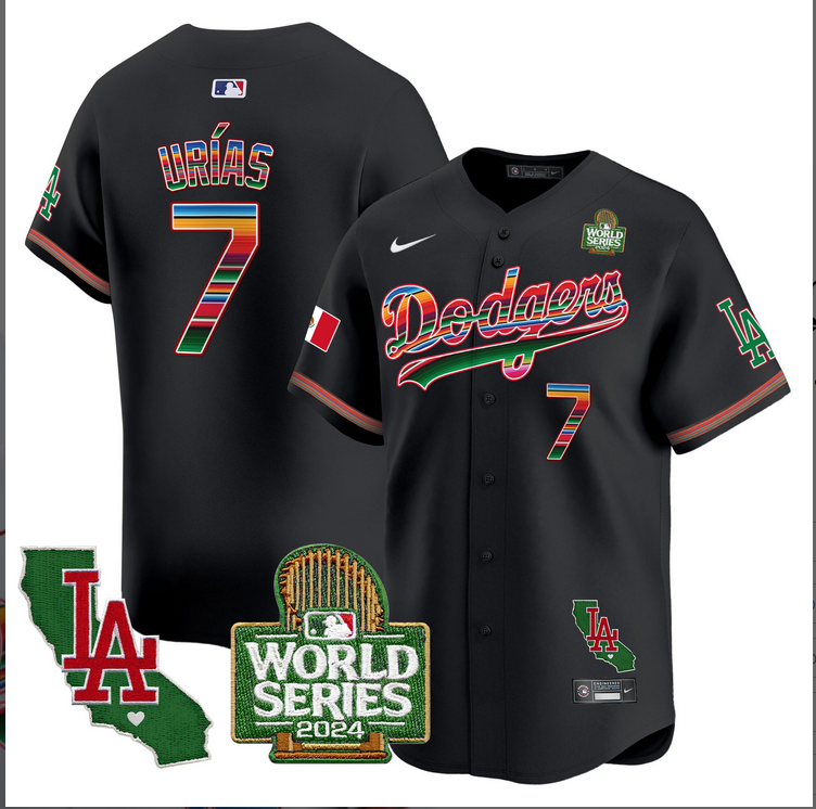 Men MLB Mexico Los Angeles Dodgers #7 Urias black 2024 World Series Champions Patch Jersey 2024110->los angeles dodgers->MLB Jersey
